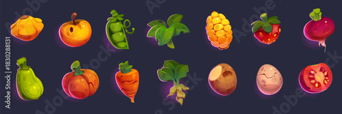 Game icons of fruit, vegetables and egg
