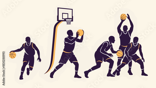 Basketball Players in Action A Dynamic Illustration of Sports and Movement