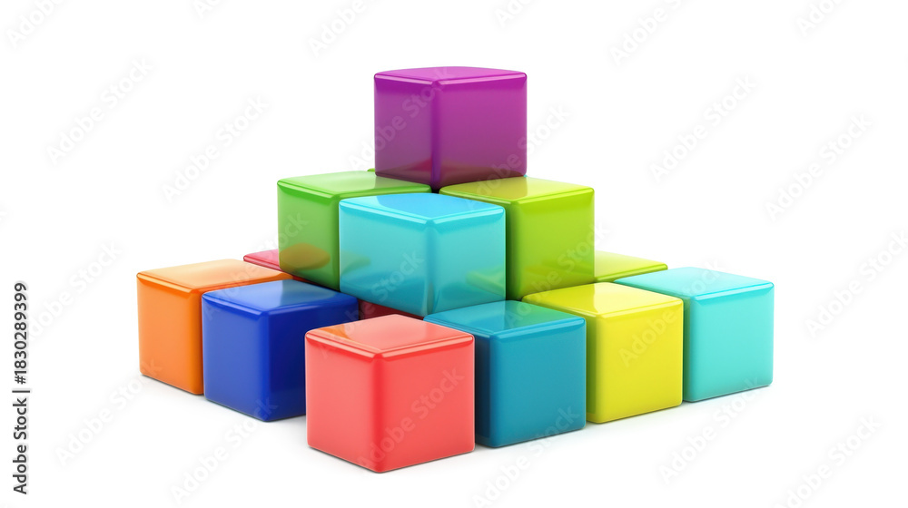 Naklejka premium Colorful 3D geometric cubes stacked on white background