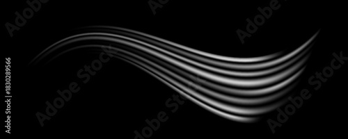 Abstract wind lines effect. Air stream flow wave motion trace. Light curved speed element. Swoosh or swash stripe path design illustration. Air conditioner blow concept. Vector twirl background