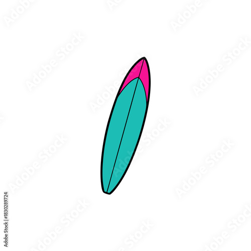 Surfboard design in color on transparent background