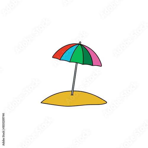 Island with beach umbrella on transparent background