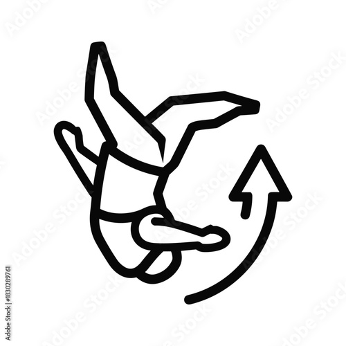 Person performing a somersault with an upward curved arrow, indicating rotation or flip movement