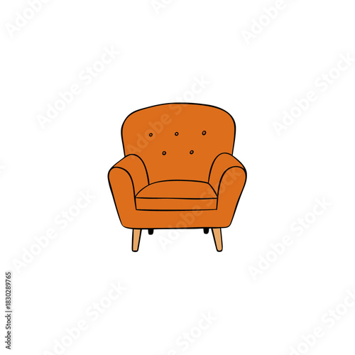 An orange colored armchair on transparent background