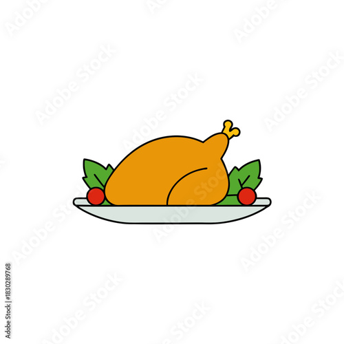 Roasted chicken on a dish on transparent background