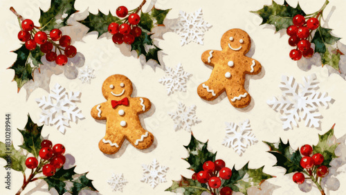 Cookie Pattern Christmas Cookie Background isolated watercolor vector illustration svg