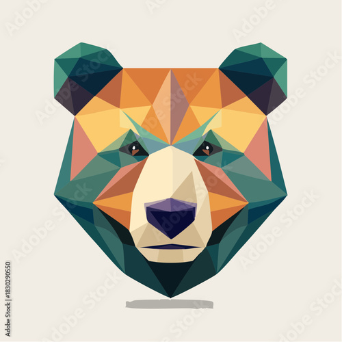 Geometric Bear Head Illustration with Polygonal Design.