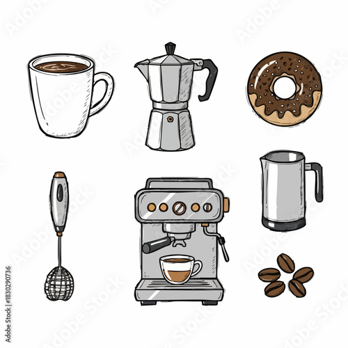 Collection of Coffee Making Equipment and Treats.