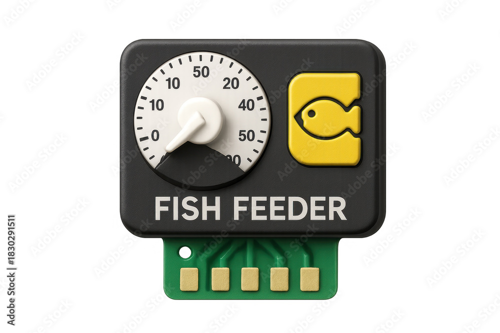 Fototapeta premium Automatic fish feeder icon with timer and circuit board