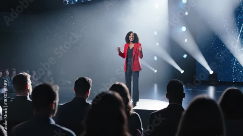 Empowering Speech - Woman Inspiring Audience on Stage.