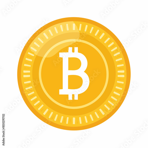 Golden Bitcoin Cryptocurrency Coin with White B Symbol.