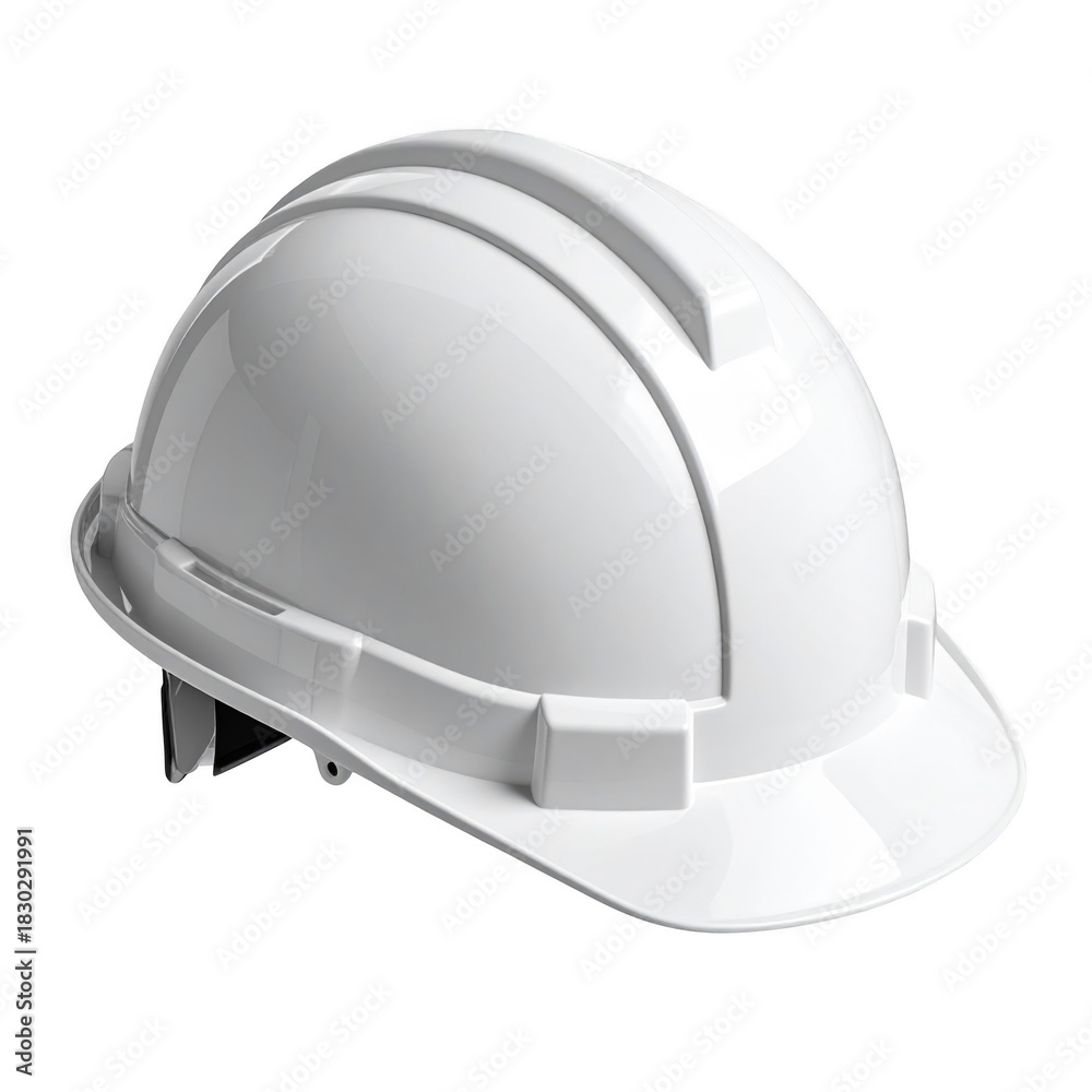 Fototapeta premium A protective white safety hard hat stands isolated on a transparent background, ideal for any construction or industrial scene as a clean