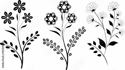 Elegant floral silhouette collection for wedding invitations and botanical designs, a timeless touch of nature's beauty perfect for creative projects