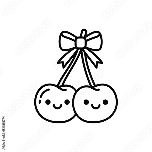 Cherry Couple with Bow | Cute Valentine’s Day Minimal Line Vector Illustration