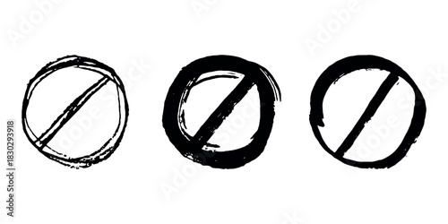 Set of hand drawn prohibition sign No entry symbol Black circle with cross line clipart in doodle style Ban Restriction Forbidden stop Single element for print, web, design