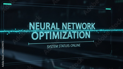 A neural network optimization interface with system status online displayed in a futuristic style
