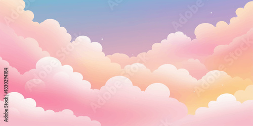 A seamless vector illustration of a bright summer cloudscape under a blue sky with sunlight and a sunny pattern