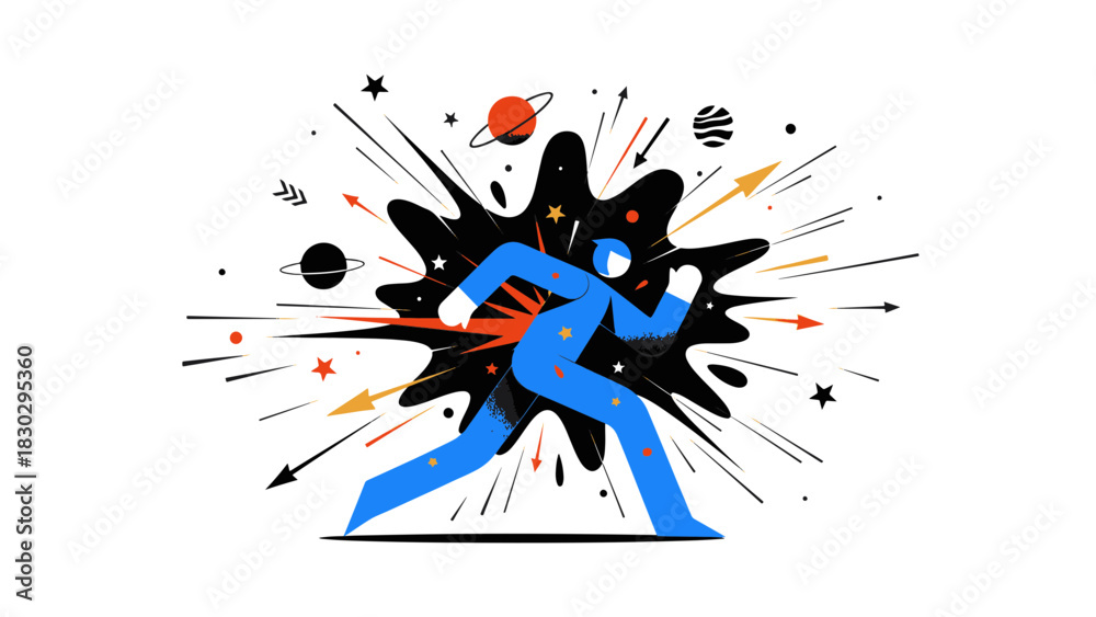 Obraz premium Dynamic Cosmic Energy Burst Illustration Abstract Flat Design of Speed and Impact