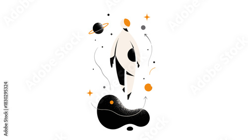 Weightless Journey through Abstract Cosmos A Flat Design Concept Illustration
