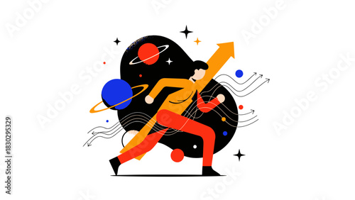 Progressive Flat Design Character Running to Achieve Success and Future Growth