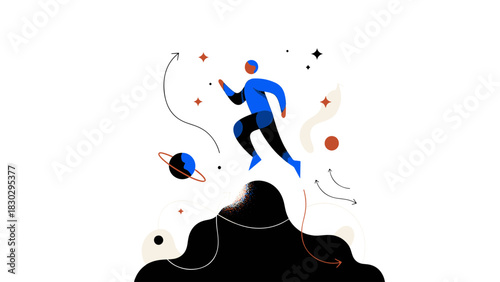 Dynamic Flat Design illustration of a person running, symbolizing journey, progress, and overcoming challenges