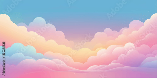 Heart shaped clouds in bright blue sky nature illustration