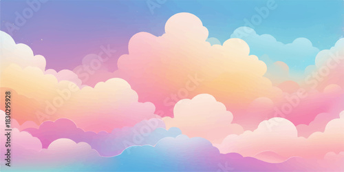 Beautiful blue sky with sun rays piercing through white clouds