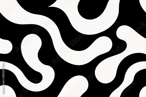 Abstract black and white organic flowing shapes design
