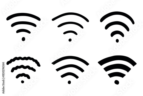 Set of hand drawn free wifi spot zone sign Public wi-fi area sign Wireless internet clipart in doodle style Single element for print, web, design, decor 3G, 4G, 5G, 6G, IoT