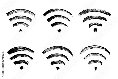 Set of hand drawn free wifi spot zone sign Public wi-fi area sign Wireless internet clipart in doodle style Single element for print, web, design, decor 3G, 4G, 5G, 6G, IoT