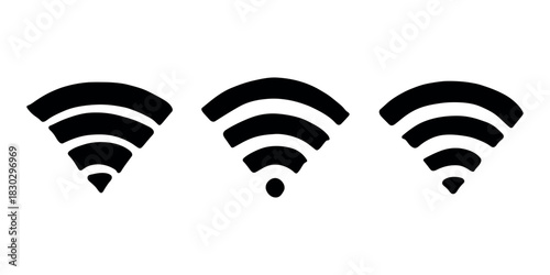 Set of hand drawn free wifi spot zone sign Public wi-fi area sign Wireless internet clipart in doodle style Single element for print, web, design, decor 3G, 4G, 5G, 6G, IoT