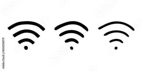 Set of hand drawn free wifi spot zone sign Public wi-fi area sign Wireless internet clipart in doodle style Single element for print, web, design, decor 3G, 4G, 5G, 6G, IoT