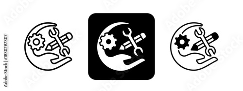 Vocational  Solid color and black line drawing vector illustration set