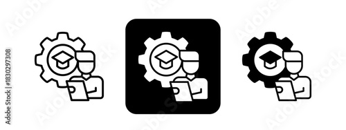 Apprenticeship  Solid color and black line drawing vector illustration set