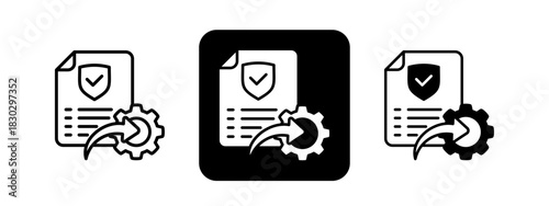 Policy  Solid color and black line drawing vector illustration set