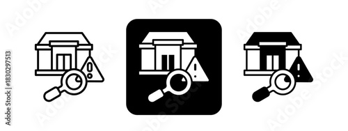 Risk Assessment  Solid color and black line drawing vector illustration set.