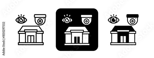 Surveillance  Solid color and black line drawing vector illustration set