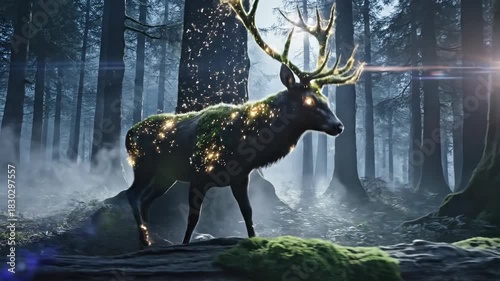 Enchanted Forest Guardian - A Majestic Deer with Glowing Antlers.