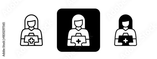 First Aid  Solid color and black line drawing vector illustration set