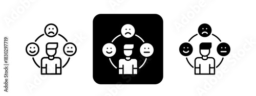 Emotional Intelligence  Solid color and black line drawing vector illustration set