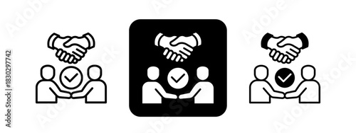 Negotiation  Solid color and black line drawing vector illustration set