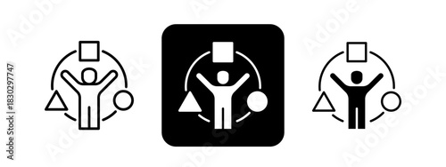 Adaptability  Solid color and black line drawing vector illustration set