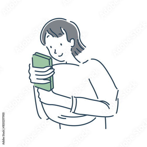 寝る前にスマホを使っている女性のシンプルなイラスト素材