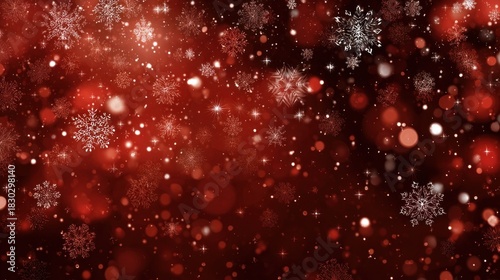 Glittering red Christmas background with snowflakes and lights