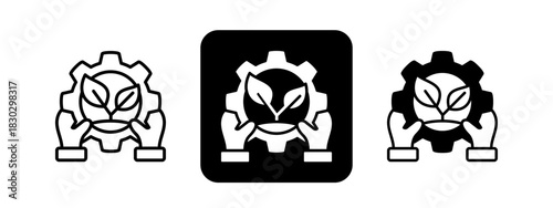 Environmental Stewardship  Solid color and black line drawing vector illustration set