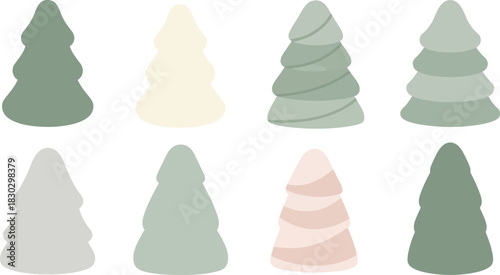 Pastel Christmas tree set isolated on transparent background