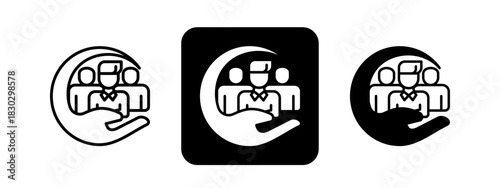 Committee  Solid color and black line drawing vector illustration set