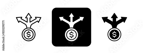 Trade  Solid color and black line drawing vector illustration set