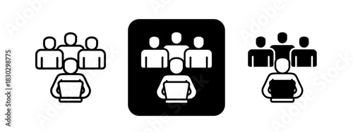 Community  Solid color and black line drawing vector illustration set