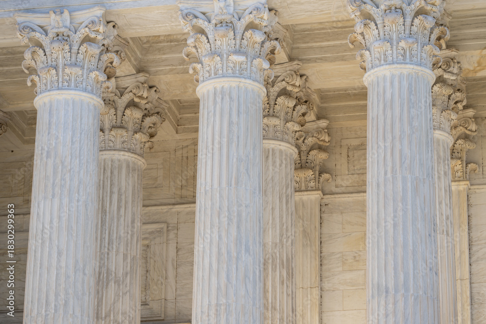 Fototapeta premium Government building with timeless architecture. Court house exterior with elegant columns. Historic structure showing monumental design. Architecture shaped by strong stone columns.
